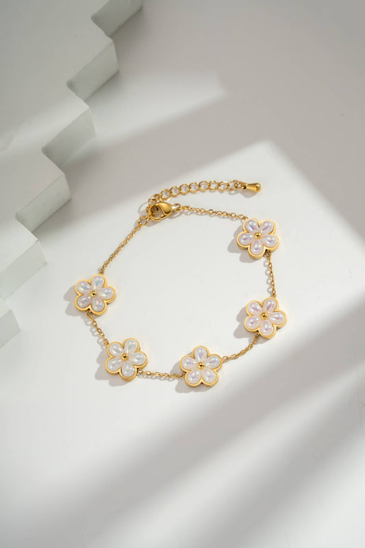 Gouden Armband Dames Bloemen Emaille Kralen Roestvrij Staal|Beautiva Boutique