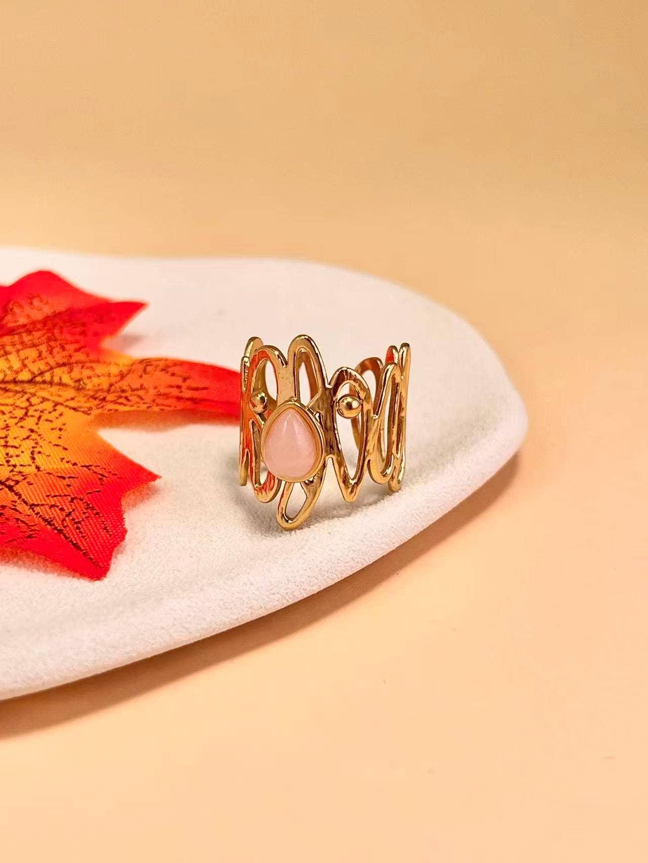 Verstelbare Ring Roestvrij Staal Natuurlijke Steen Elegantie: Rose | Beautiva Boutique