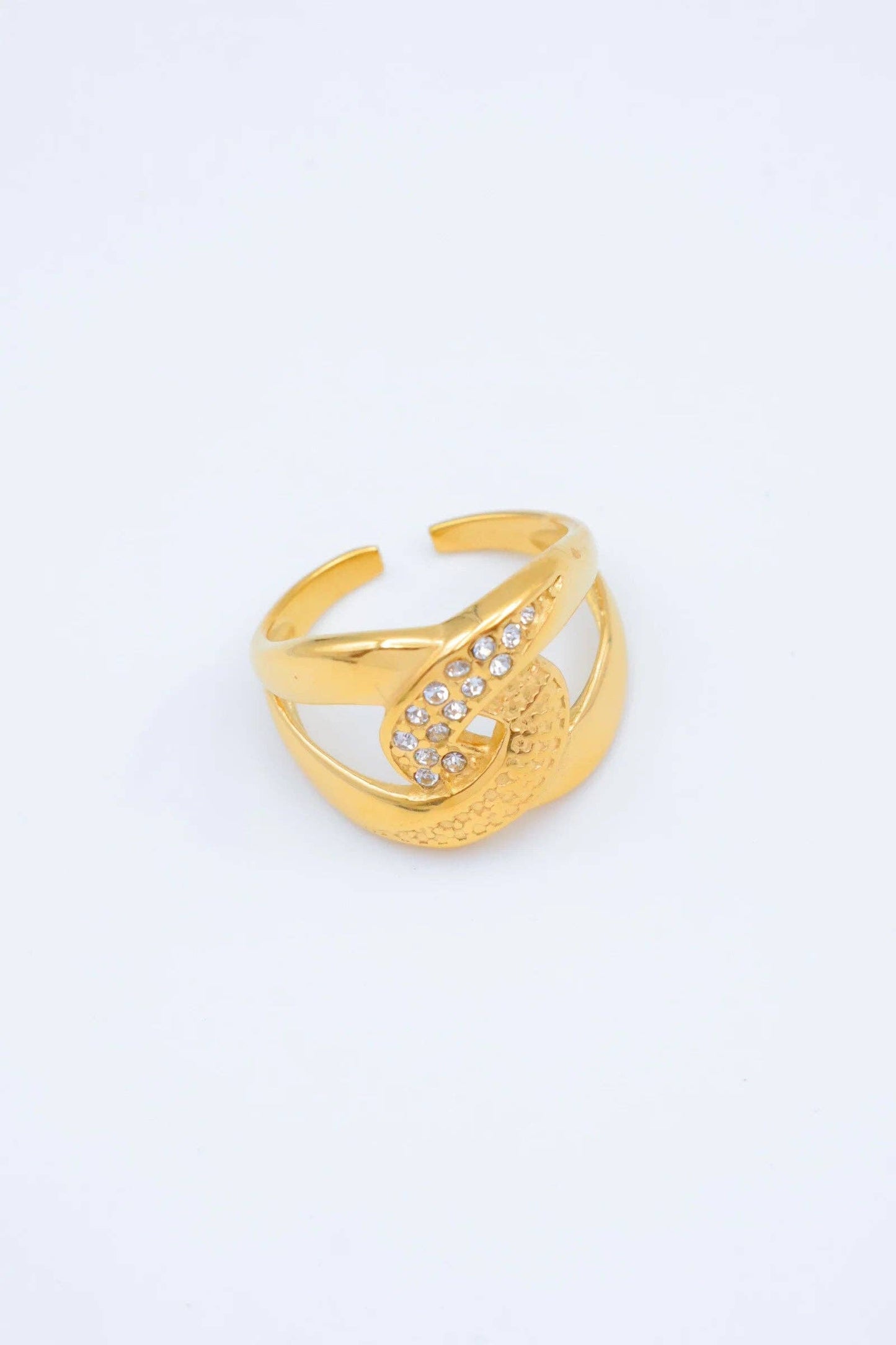 Grote Knoop Ring en strass steentjes Roestvrijstaal Verguld |Beautiva Boutique