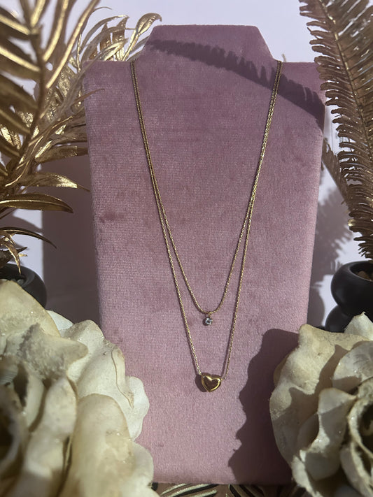 Dubbele wikkel ketting van roestvrij staal met hart en strass steentjes: Geelgoud|Beautiva Boutique