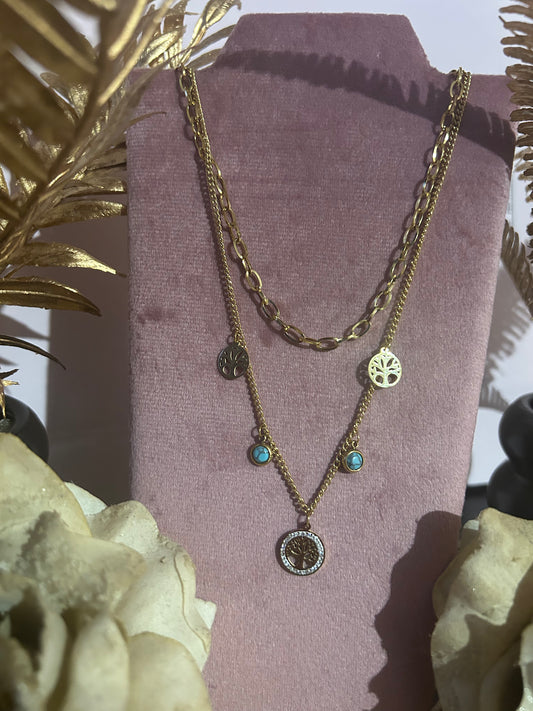 Gouden Levensboom Ketting Charms Natuur in Roestvrij Staal |beautiva Boutique