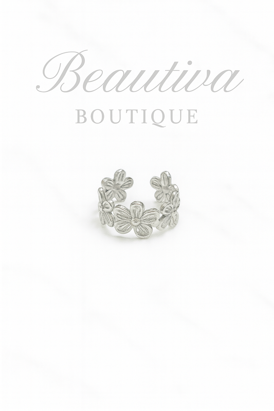 Zilverkleurige Bloemenring RVS | Beautiva Boutique