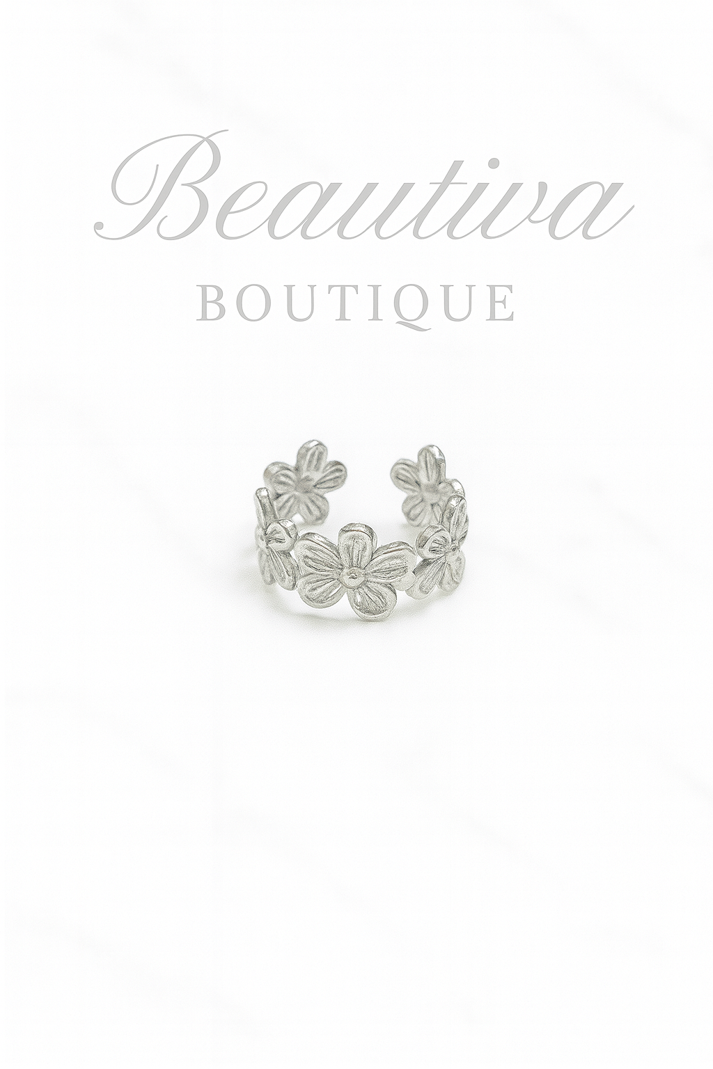 Zilverkleurige Bloemenring RVS | Beautiva Boutique
