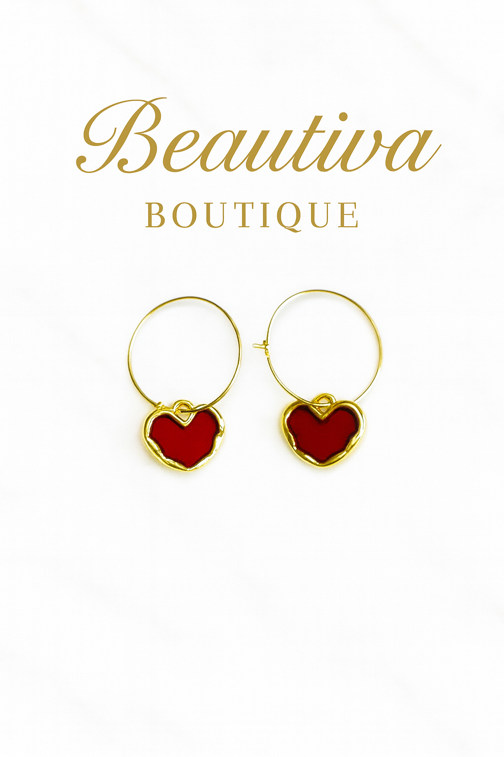 Goudkleurige Rode Hartvormige oorbellen| Beautiva Boutique