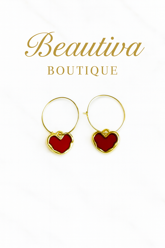 Goudkleurige Rode Hartvormige oorbellen| Beautiva Boutique