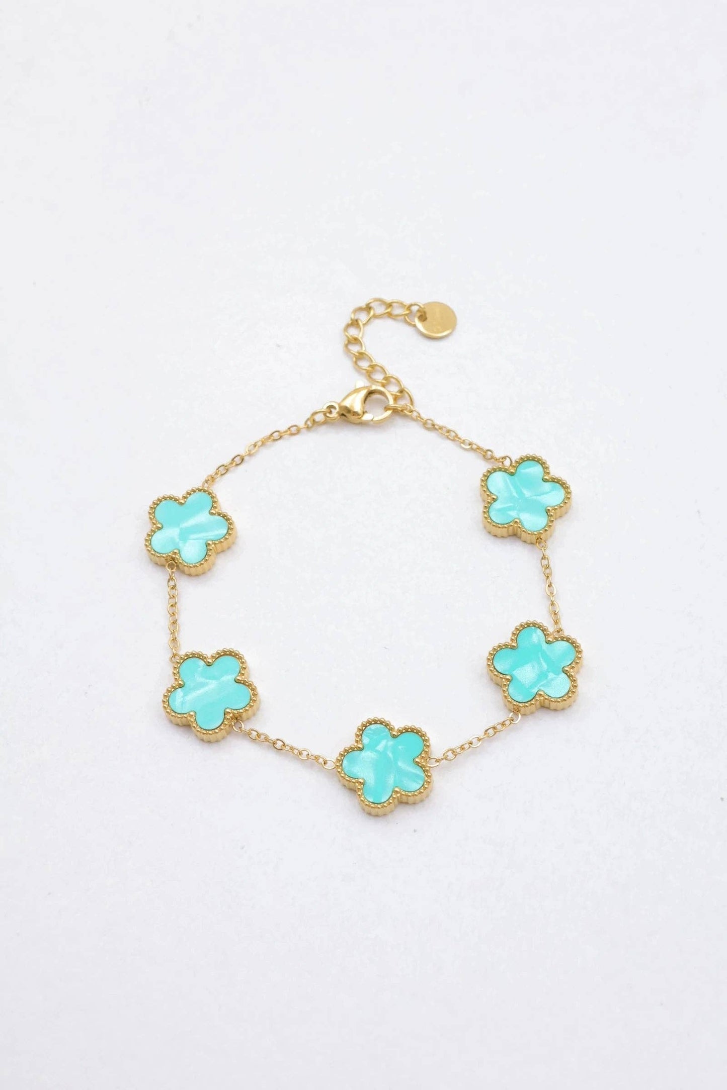 Roestvrijstalen 14 Karaats Vergulde Klaver Armband kleur turquoise |Beautiva Boutique