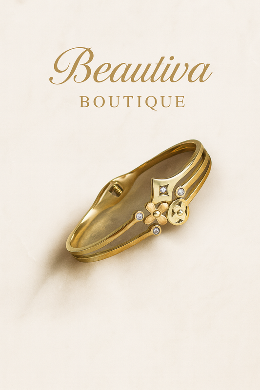 18K Vergulde RVS Armband, Flower & Clover Design Luxe Bangle| Beautiva Boutique