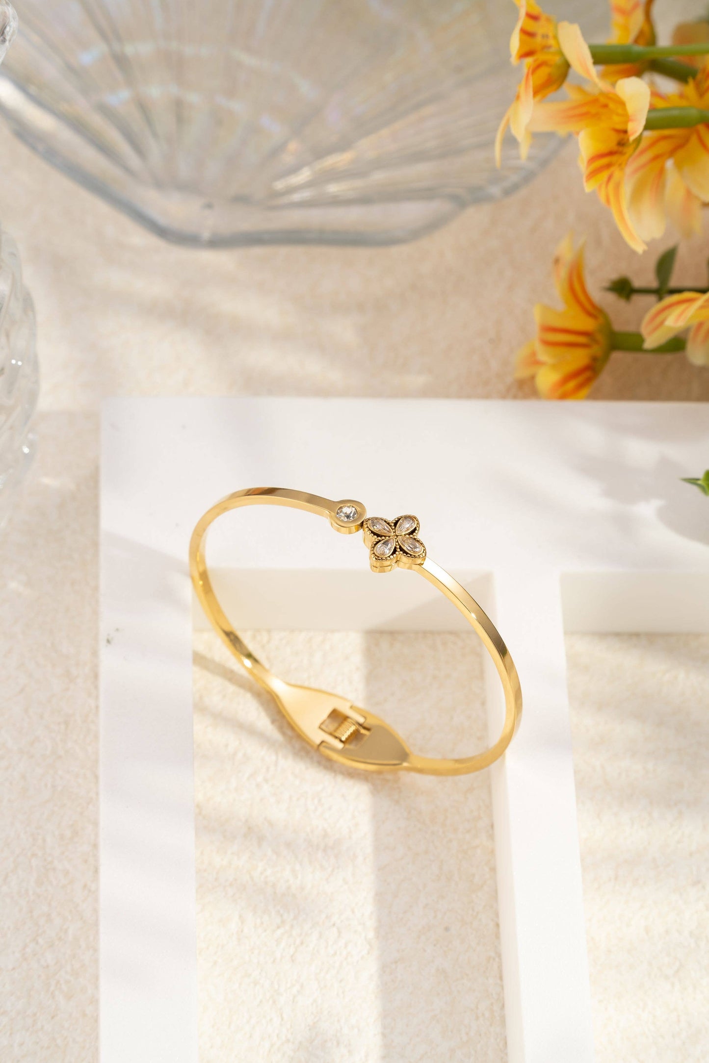 Elegante roestvrijstalen klaver kristal armband|Beautiva Boutique