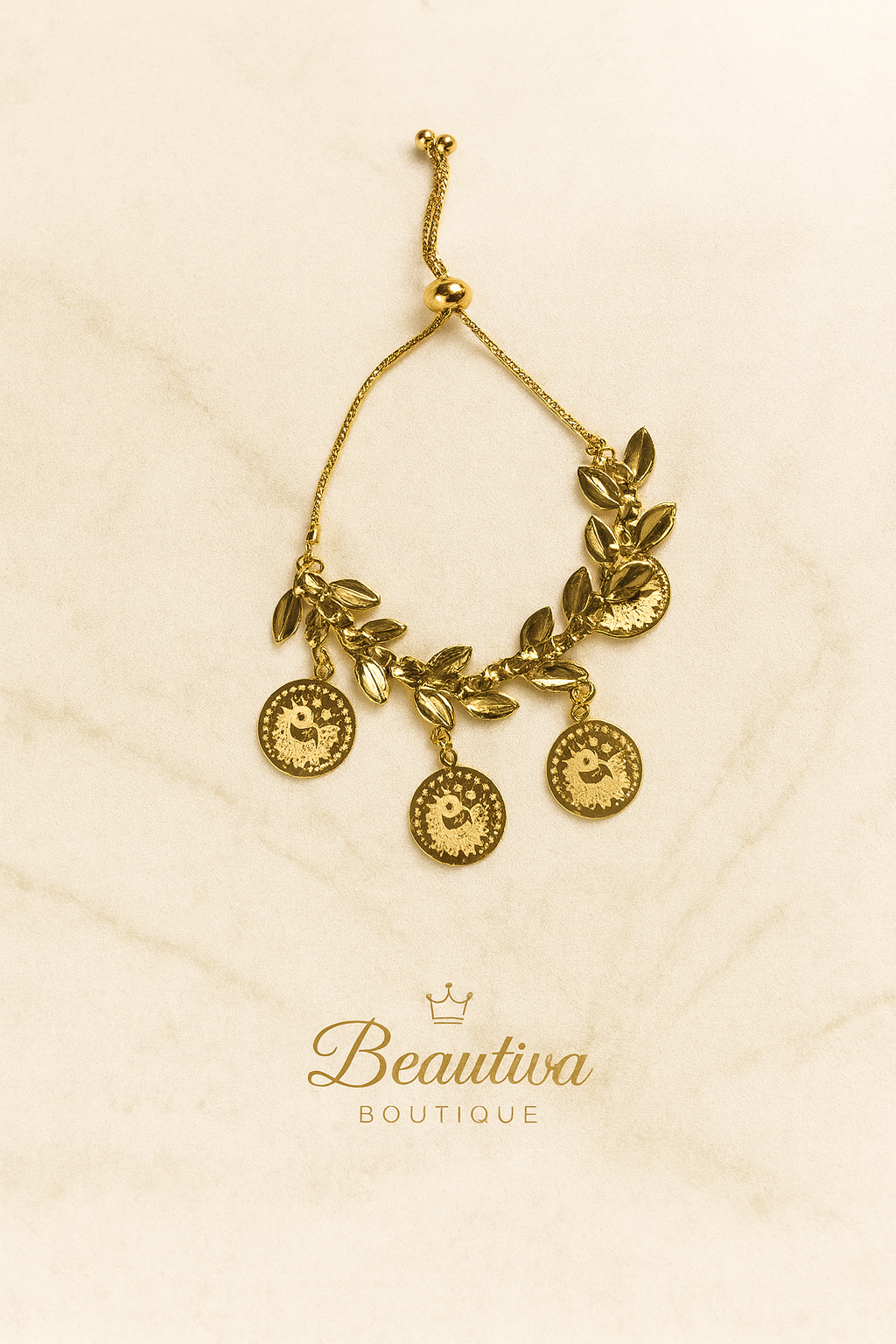 Turkse munten armband, elegant bladontwerp met gouden munten|Beautiva Boutique