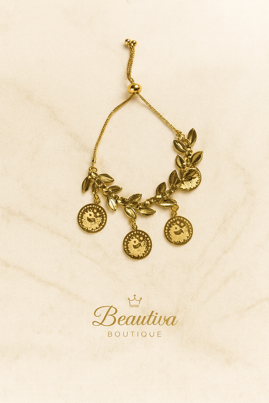 Turkse munten armband, elegant bladontwerp met gouden munten|Beautiva Boutique