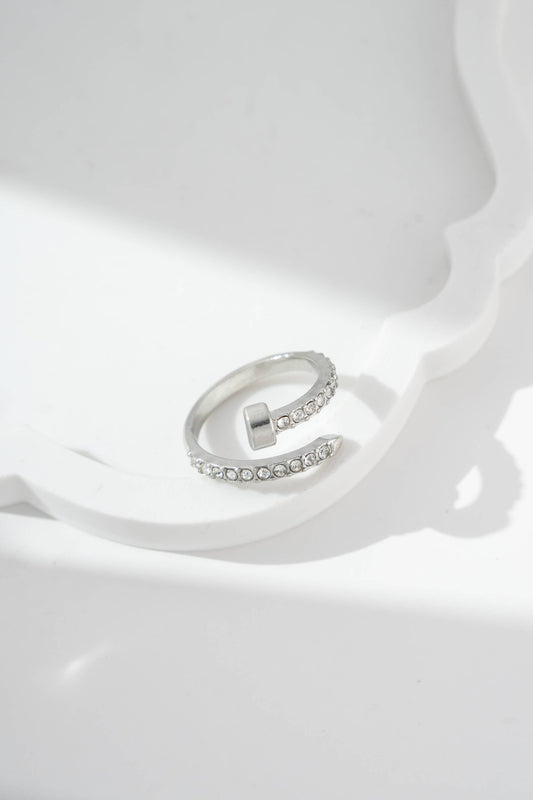 Spijkerring bezet met stenen, kostbare glans, staal: Argent Zilver |Beautiva Boutique