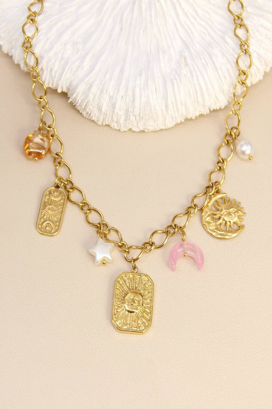 Zonne Medaillon Ketting Met Astrale Bedels In Staal: Verguld Beautiva Boutique