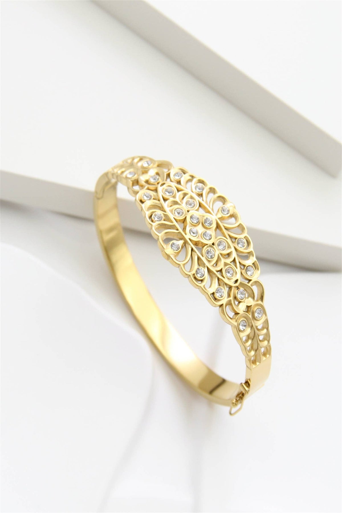 Gouden Roestvrijstalen Gegraveerde Armband Met Stras s: Verguld |Beautiva Boutique