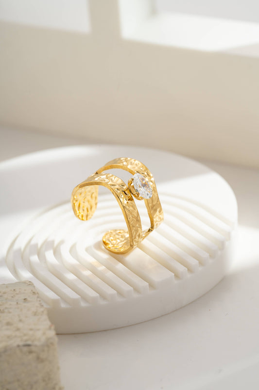Gouden Ring Transparant Kristal Bladmotief Roestvrij Staal |Beautiva Boutique