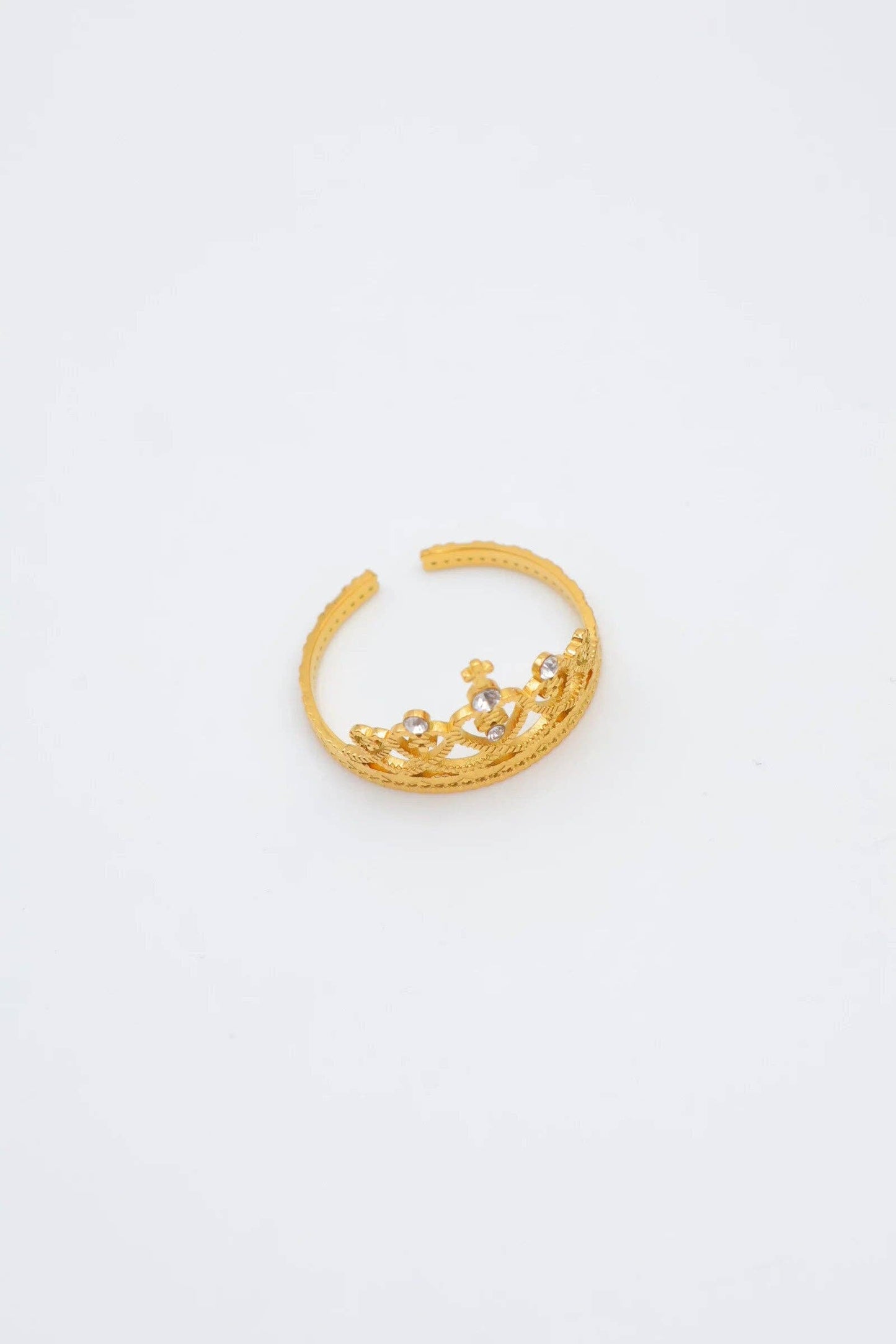 Harten Kroon Ring Roestvrijstaal Verguld met steentjes| Beautiva Boutique