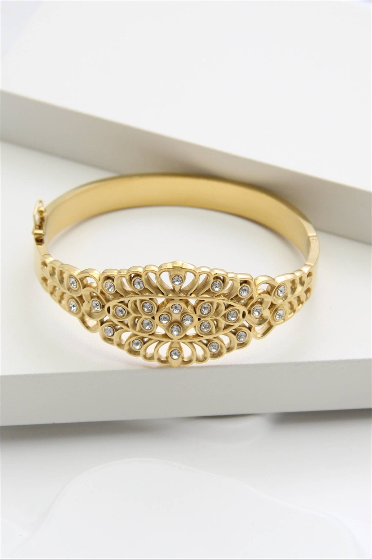 Gouden Roestvrijstalen Gegraveerde Armband Met Stras s: Verguld |Beautiva Boutique
