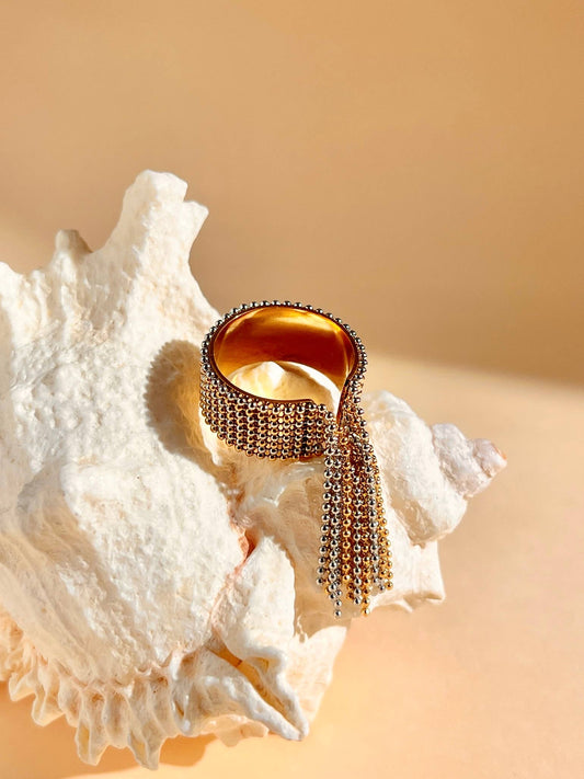 Verstelbare Boho Chic RVS ring: Geelgoud