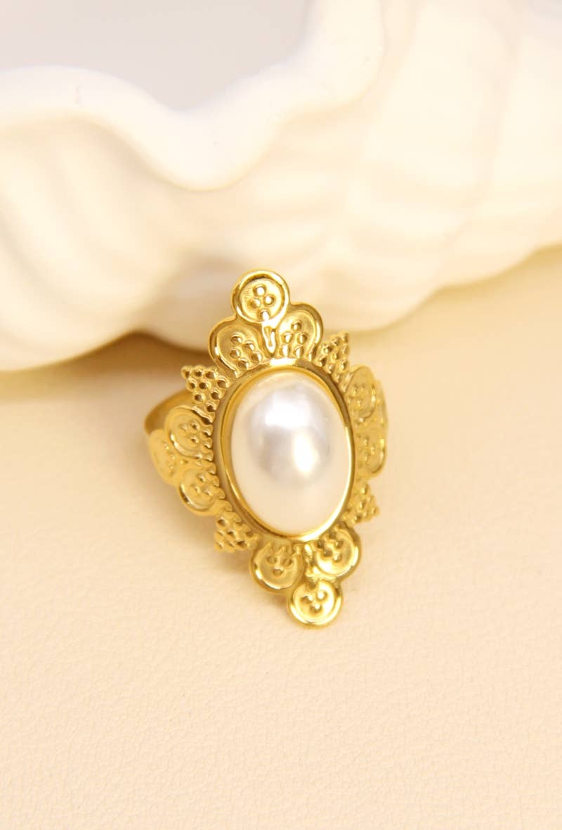 Verstelbare Ring Parel In Roestvrij Staal Elegantie: Verguld |Beautiva Boutique