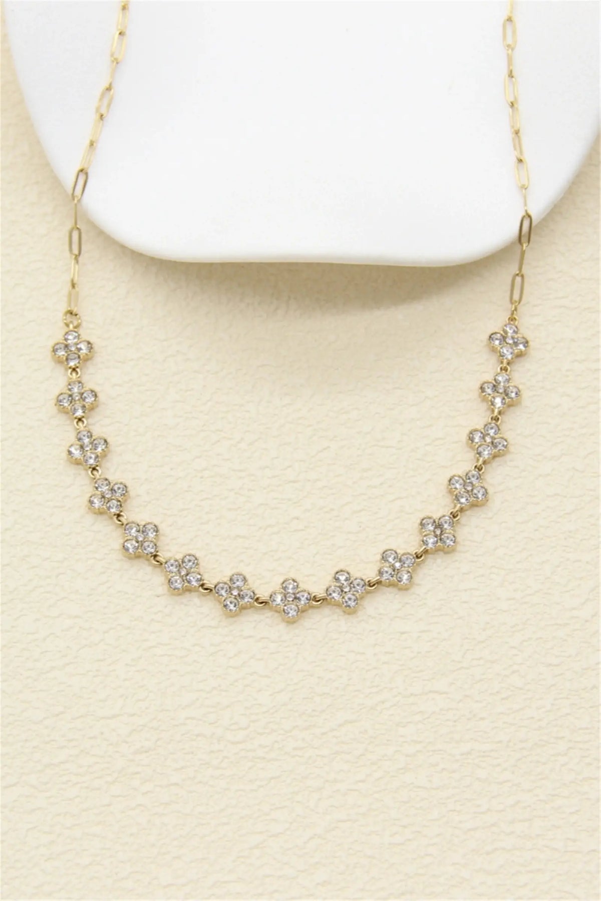 Vergulde Bloemen Strass Ketting – Elegante Roestvrij Staal |Beautiva Boutique