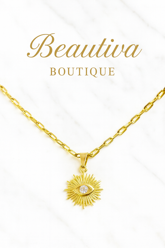 18K Vergulde RVS Ketting- Sun Eye Charm|Beautiva Boutique