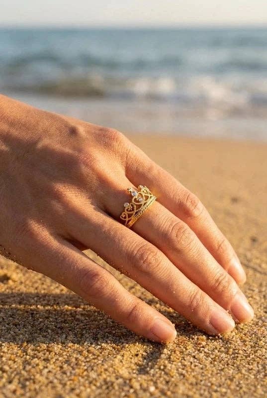 Harten Kroon Ring Roestvrijstaal Verguld met steentjes| Beautiva Boutique