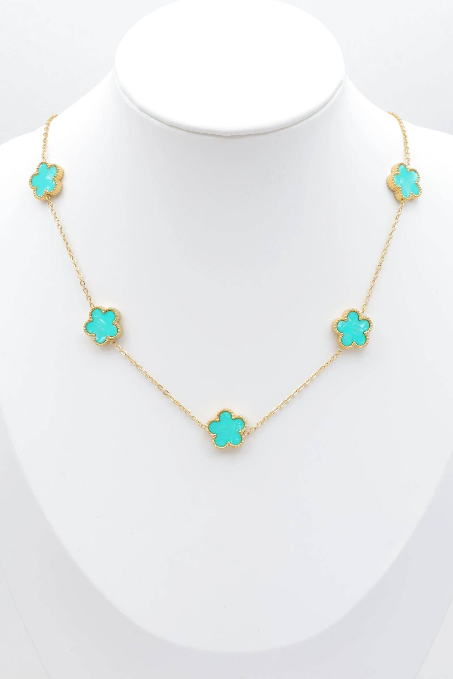 Roestvrijstalen vergulde 14 Karaats klaver Ketting, kleur turquoise |Beautiva Boutique