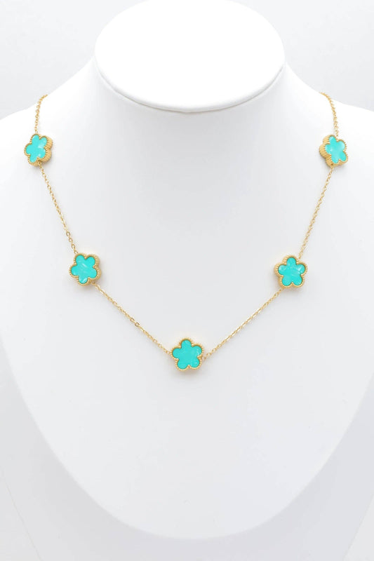 Roestvrijstalen vergulde 14 Karaats klaver Ketting, kleur turquoise |Beautiva Boutique