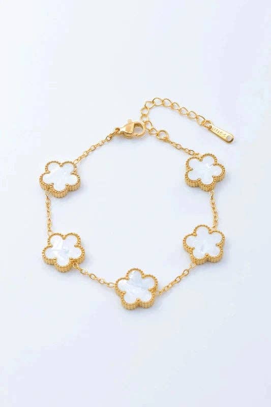 Roestvrijstalen 14 Karaats Vergulde Klaver Armband wit |Beautiva Boutique