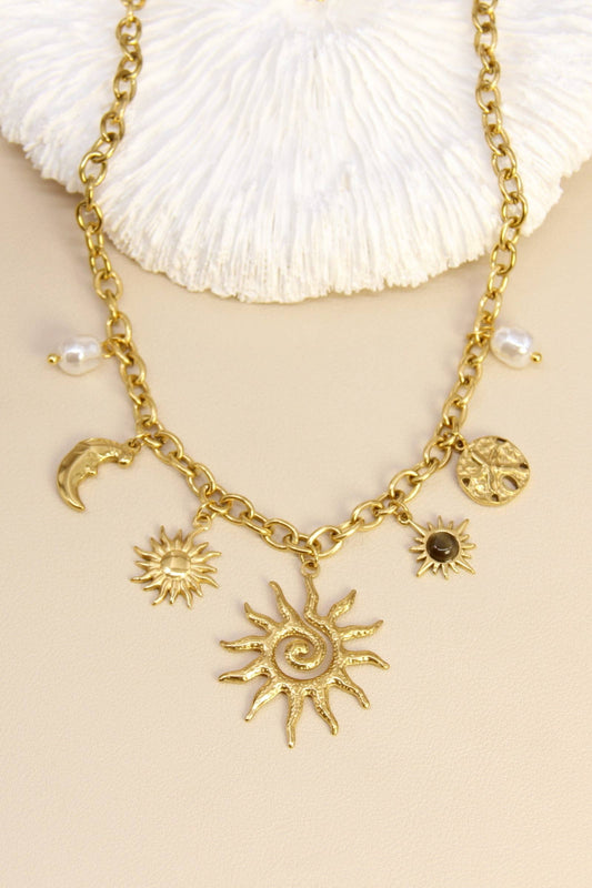 Zonne- en Sterrenketting – Hemelse Charms & Parels: Verguld |Beautiva Boutique