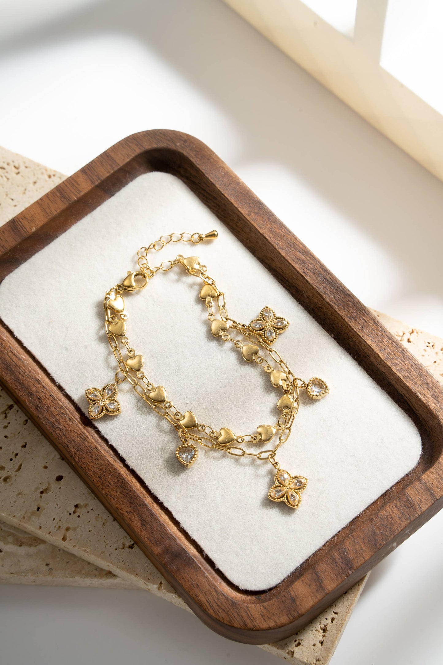 Armband Charms Klaver & Hart Kristal Roestvrij Staal Verguld|Beautiva Boutique