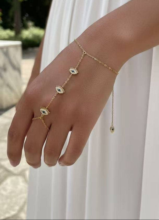 Gouden bohemien armband met beschermende ogen van roestvrij staal|Beautiva Boutique