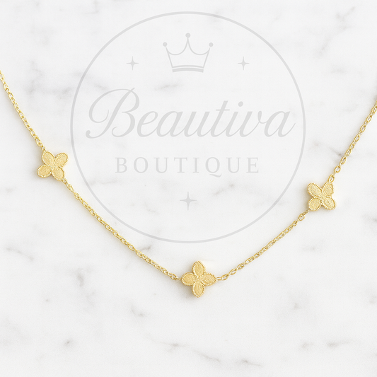 Butterfly Bloom Ketting, 18K verguld RVS| Beautiva Boutique