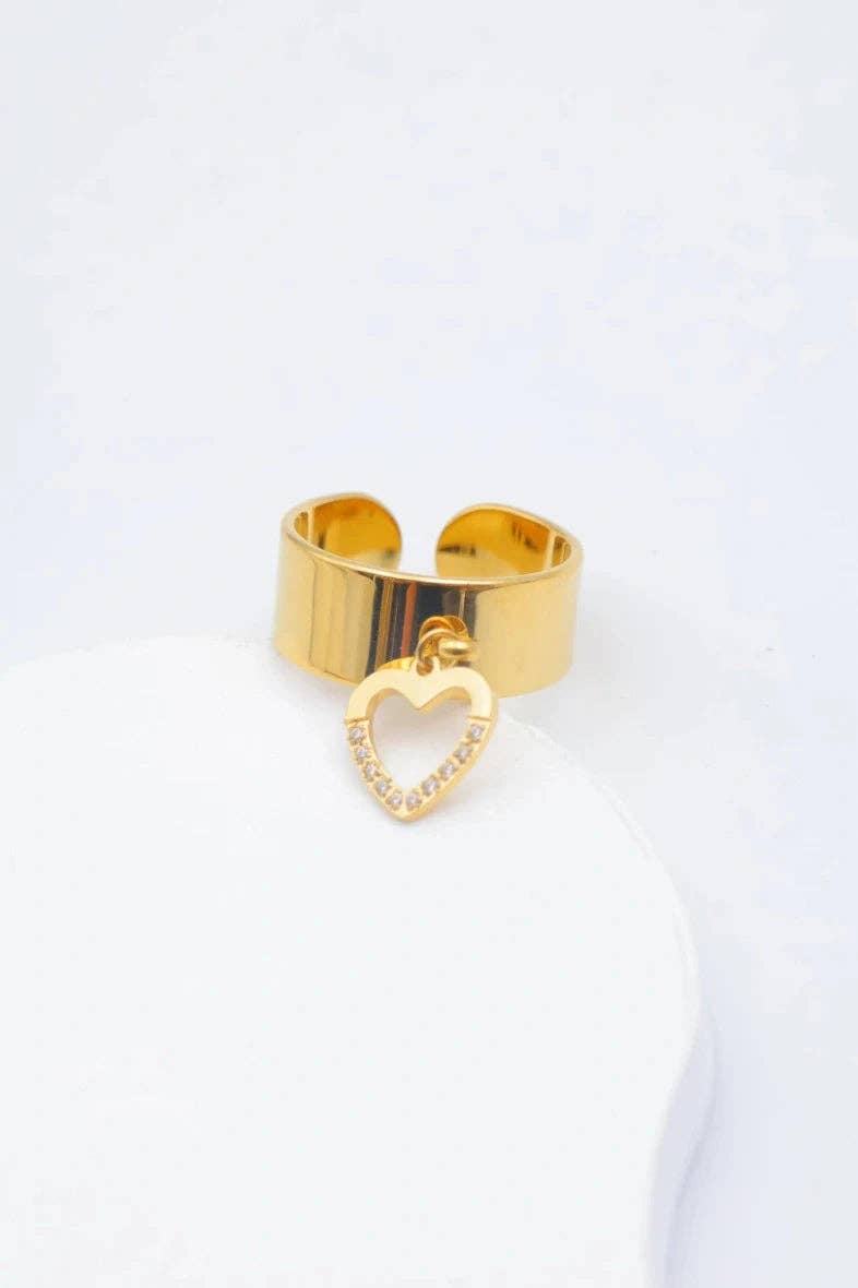 Hart Bedel Ring met strass steentjes Roestvrijstaal Verguld |Beautiva Boutique