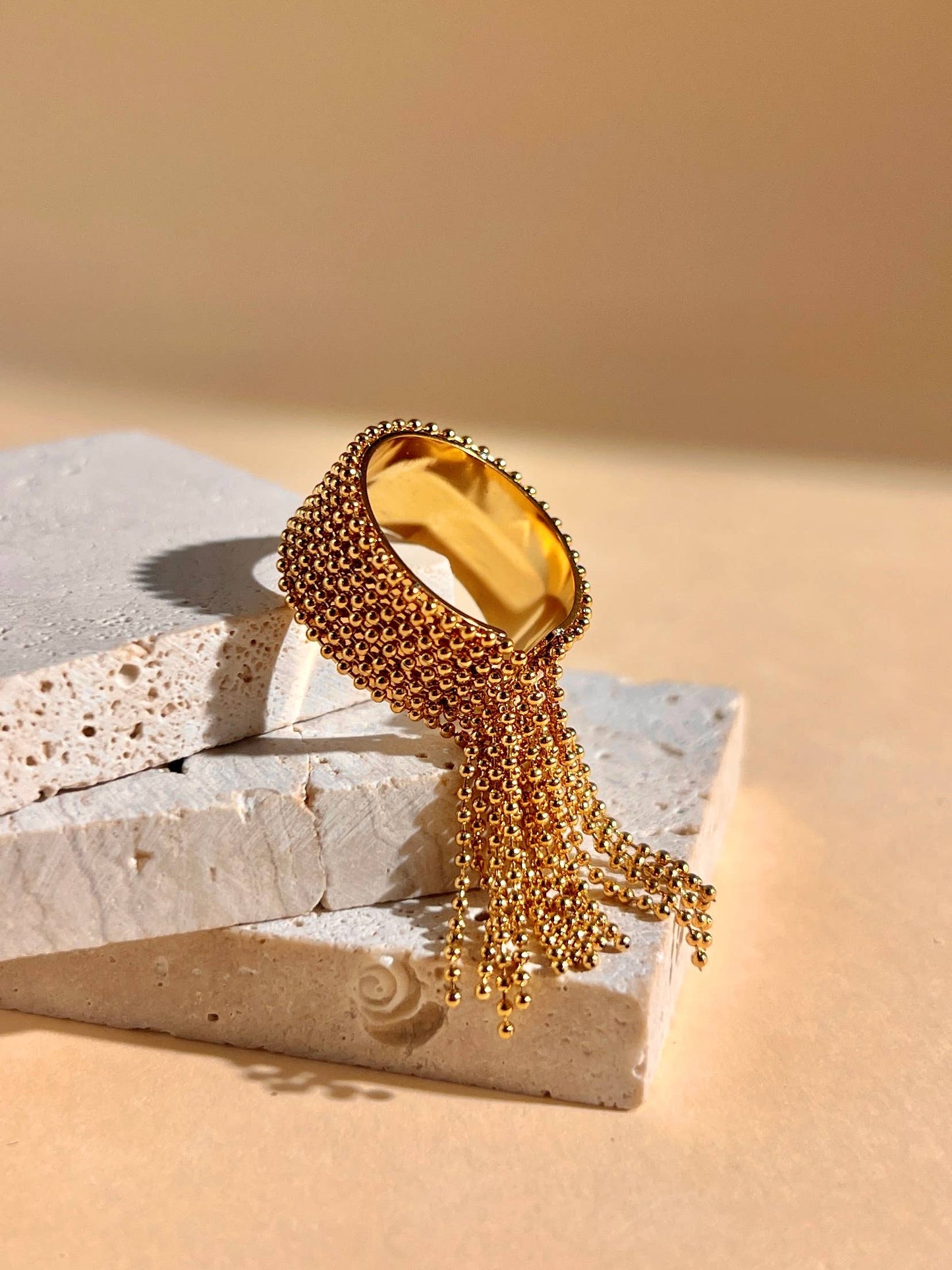 Verstelbare Boho Chic RVS ring: Geelgoud