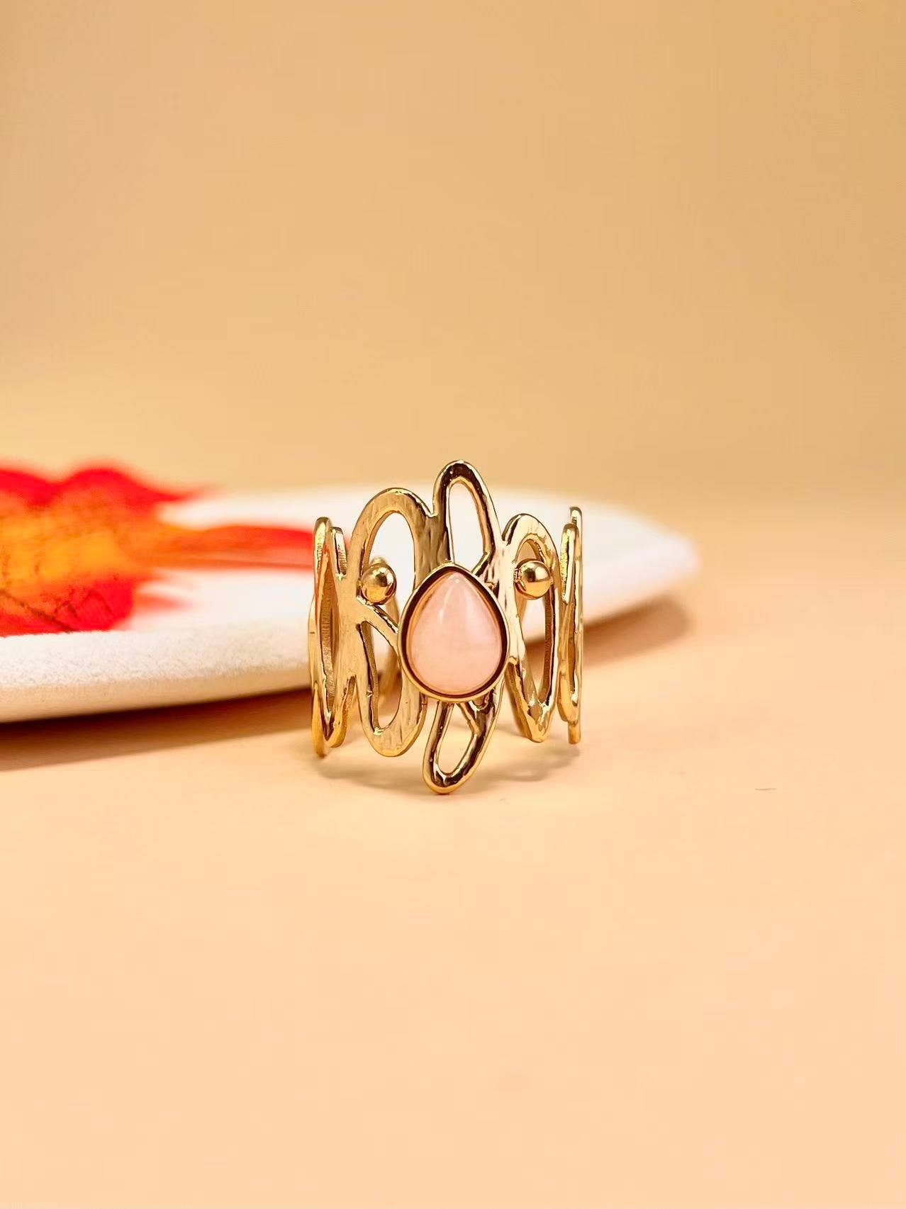 Verstelbare Ring Roestvrij Staal Natuurlijke Steen Elegantie: Rose | Beautiva Boutique