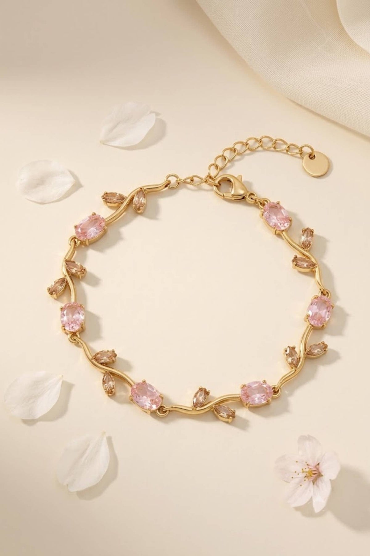 Armband met rozenbloem, strass en roestvrij staal — bloemrijke elegantie: Blush |Beautiva Boutique