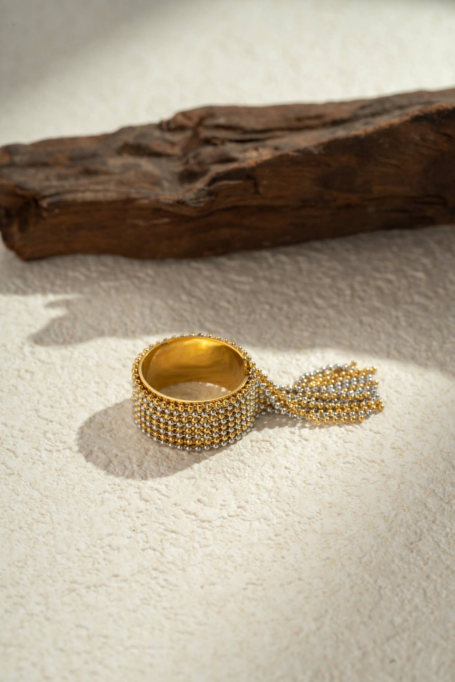 Verstelbare Boho Chic RVS ring: Geelgoud