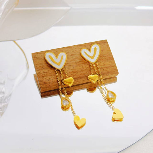 Gouden Parelmoer Hart Oorbellen Hangers van Roestvrij Staal|BeautivaBoutique