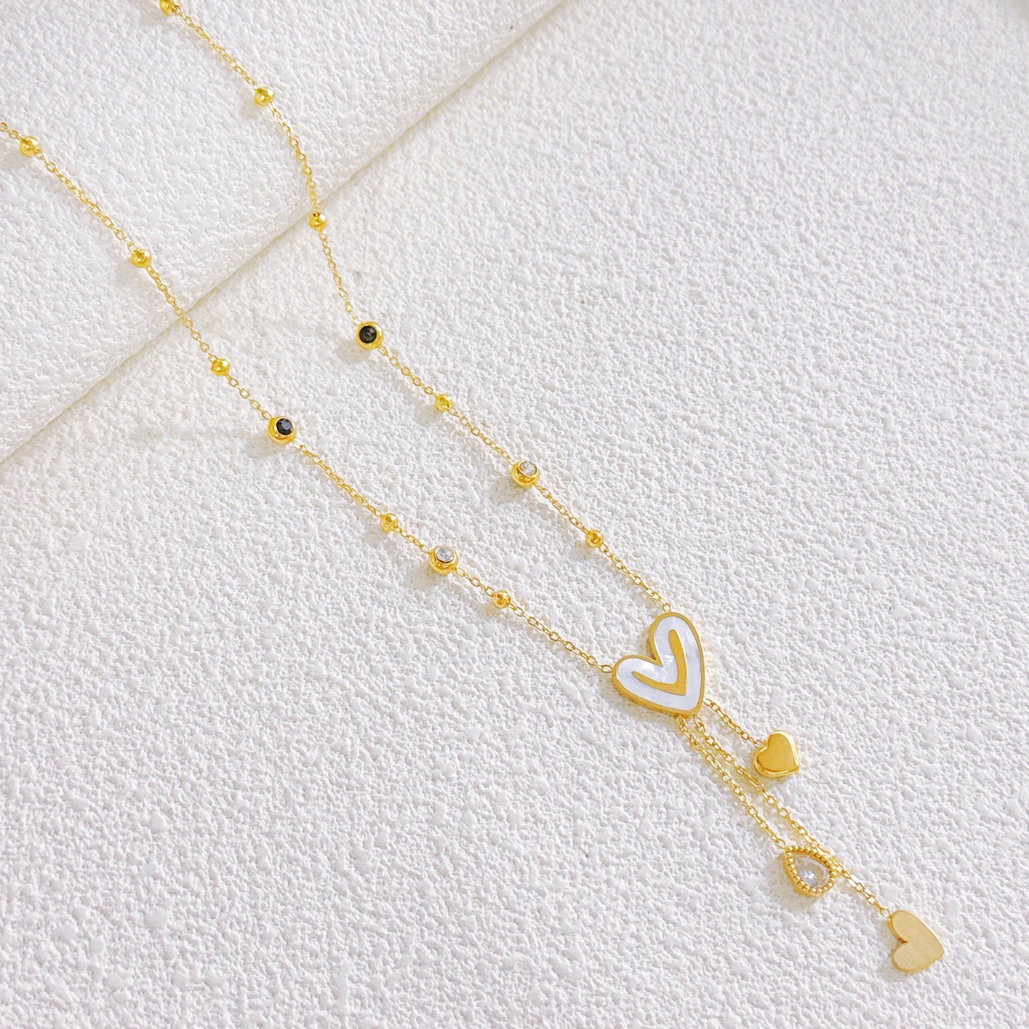 Gouden Parelmoer Hart Hanger Ketting van Roestvrij Staal|Beautiva Boutique