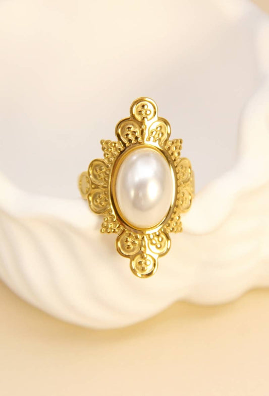 Verstelbare Ring Parel In Roestvrij Staal Elegantie: Verguld |Beautiva Boutique