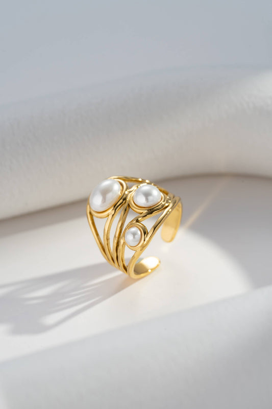 Moderne gebogen opengewerkte ring van roestvrij staal met stenen: Wit|Beautiva Boutique