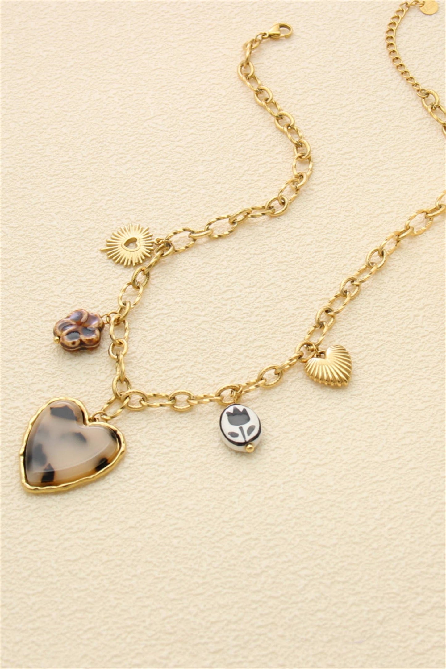 Hart & Gouden Symbolen Bedelketting – Roestvrij Staal |Beautiva Boutique