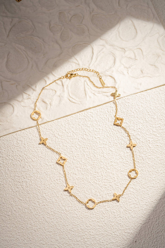 Vergulde Roestvrijstalen Design Ketting met Bloem- en Stermotieven|Beautiva Boutique