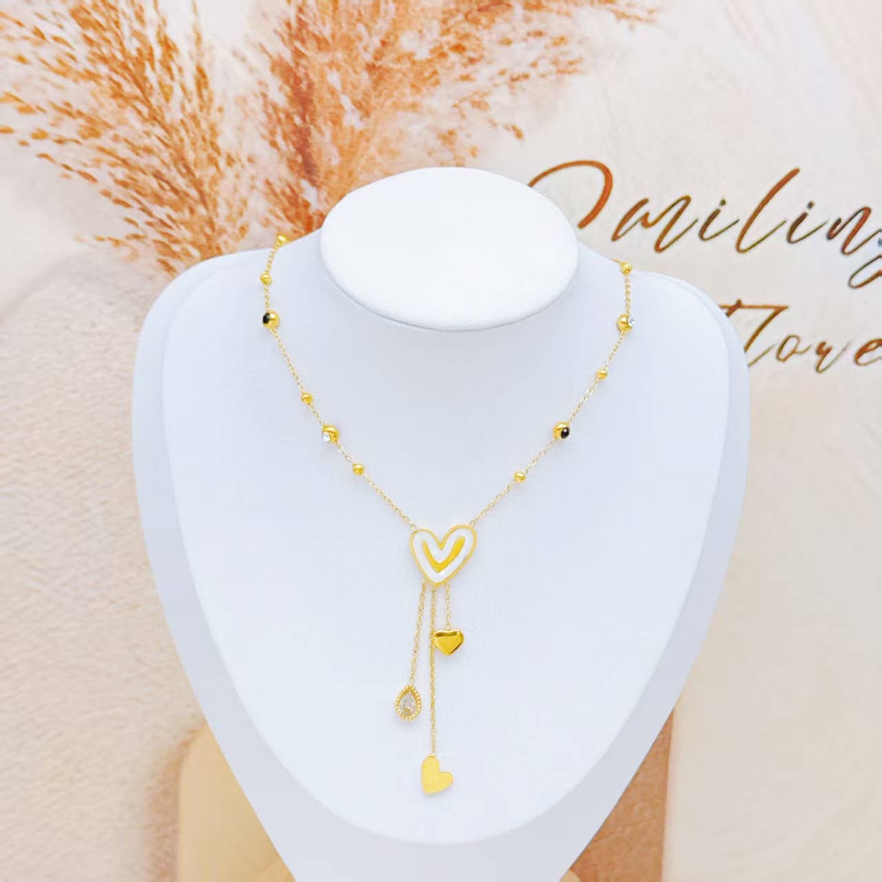 Gouden Parelmoer Hart Hanger Ketting van Roestvrij Staal|Beautiva Boutique