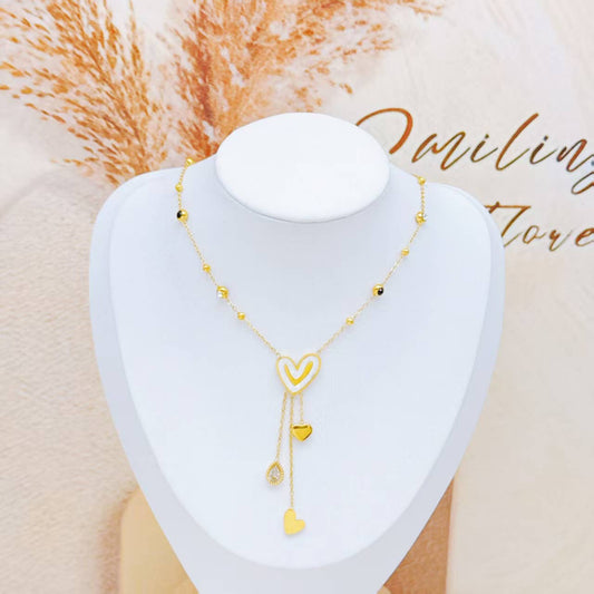 Gouden Parelmoer Hart Hanger Ketting van Roestvrij Staal|Beautiva Boutique