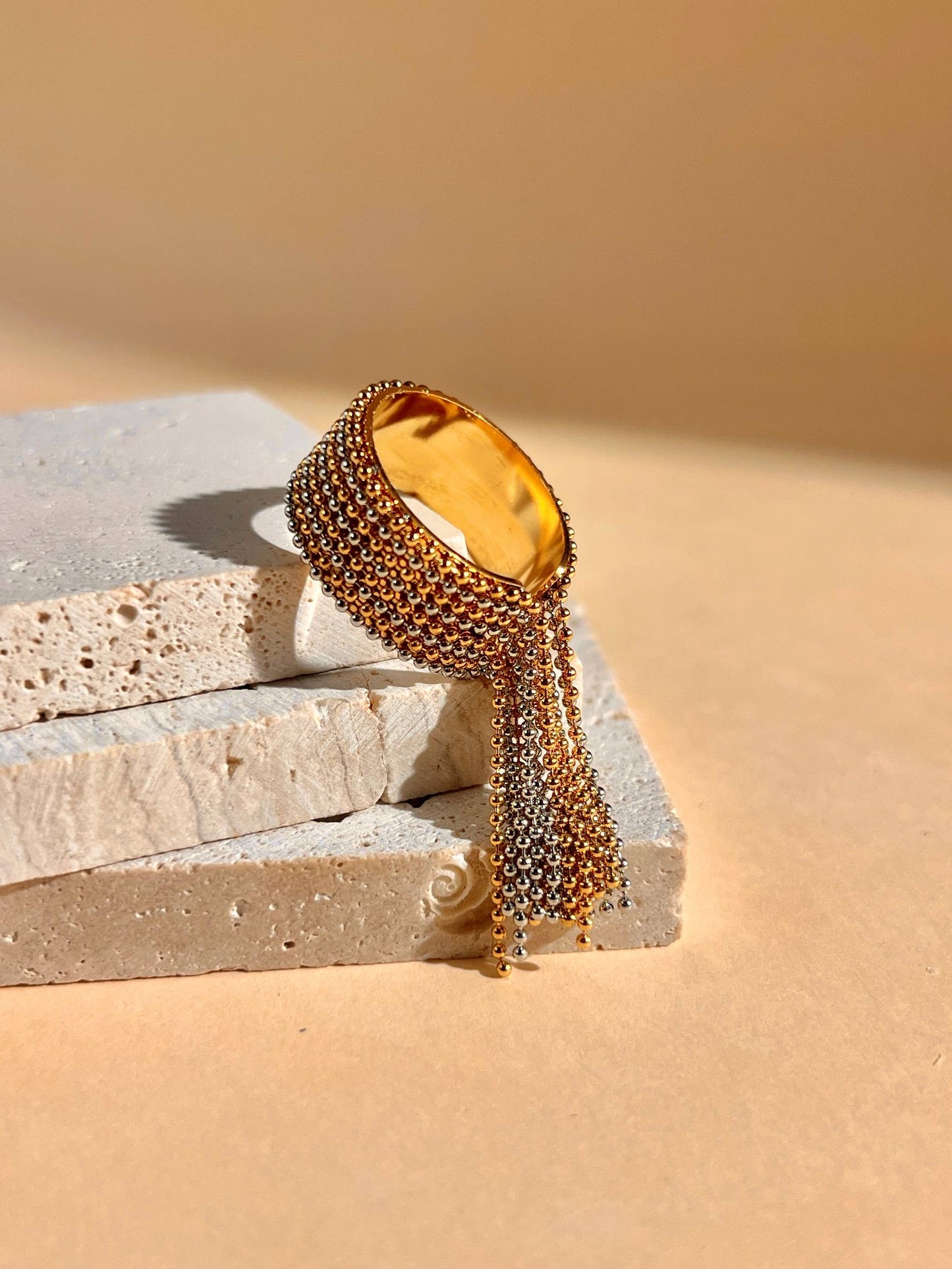 Verstelbare Boho Chic RVS ring: Geelgoud