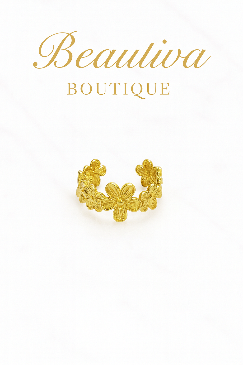 18K Vergulde Bloemen ring, Roestvrij staal Ook verkrijgbaar in Zilverkleurig | Beautiva Boutique
