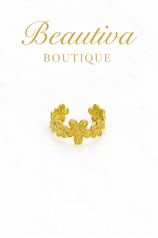 18K Vergulde Bloemen ring, Roestvrij staal Ook verkrijgbaar in Zilverkleurig| Beautiva Boutique