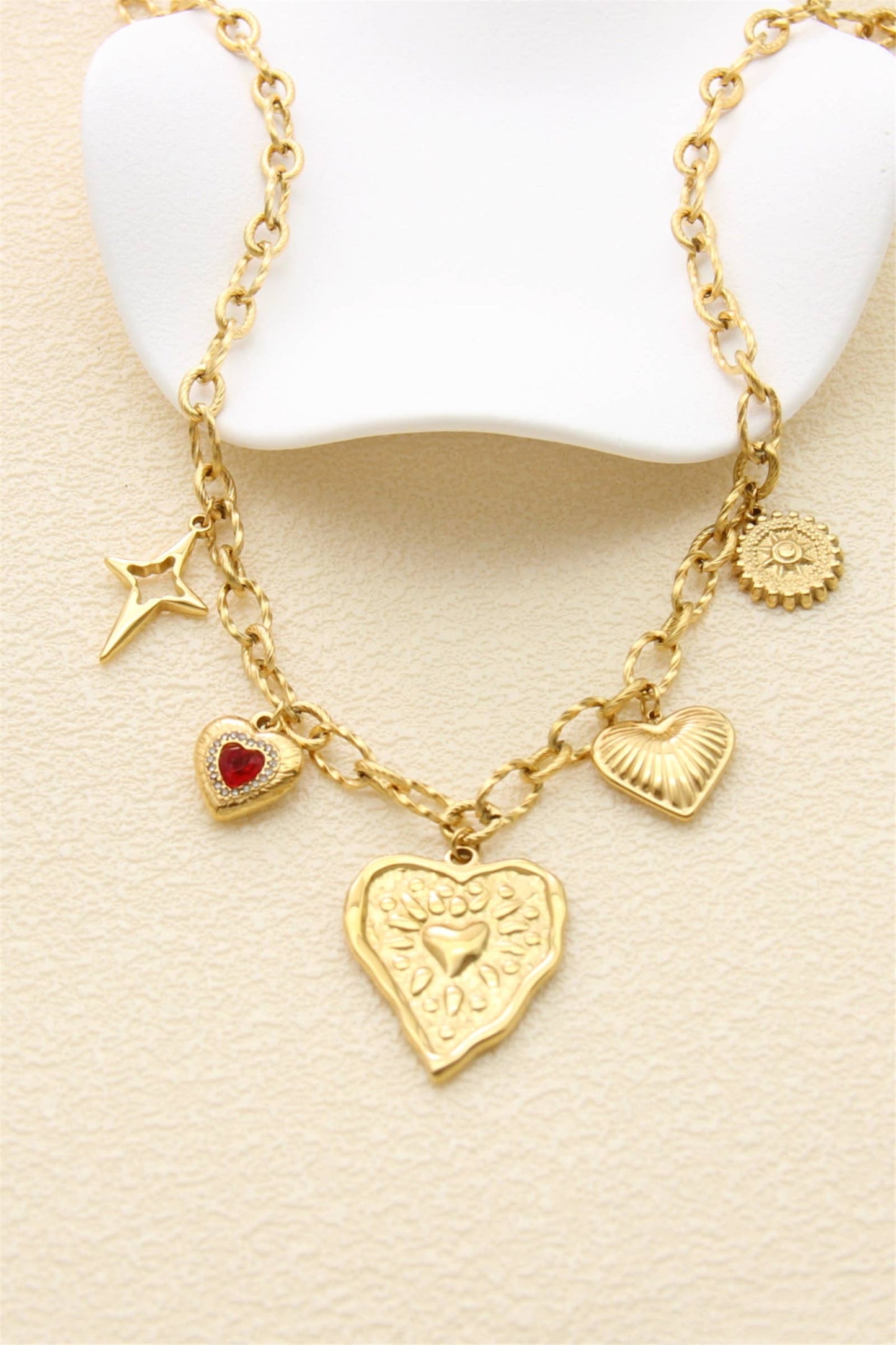 Halsketting Harten & Gouden Charms – Roestvrij Staal |Beautiva Boutique