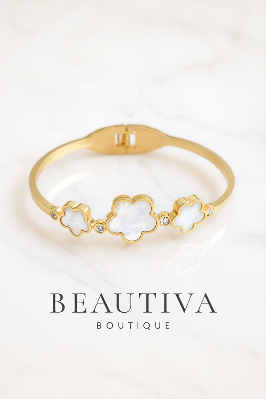 Luxe 18K Vergulde RVS Armband met parelmoer klavers| Beautiva Boutique